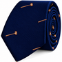 Gavel Skinny Tie in dark blue featuring a repeating pattern of small gold-tone gavels.