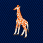 A Giraffe Skinny Tie with an embroidered giraffe patch on blue, diagonal-ribbed fabric.