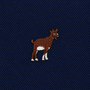Embroidered image of a brown and white goat standing on a dark blue, diagonally textured fabric background, perfect for accenting the Billy Goat Skinny Tie or any slim-cut tie featuring a subtle brown goat print.