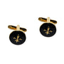 A pair of Gold on Black Cufflinks featuring opulent gold fleur-de-lis designs that exude regal charm and create striking contrasts.