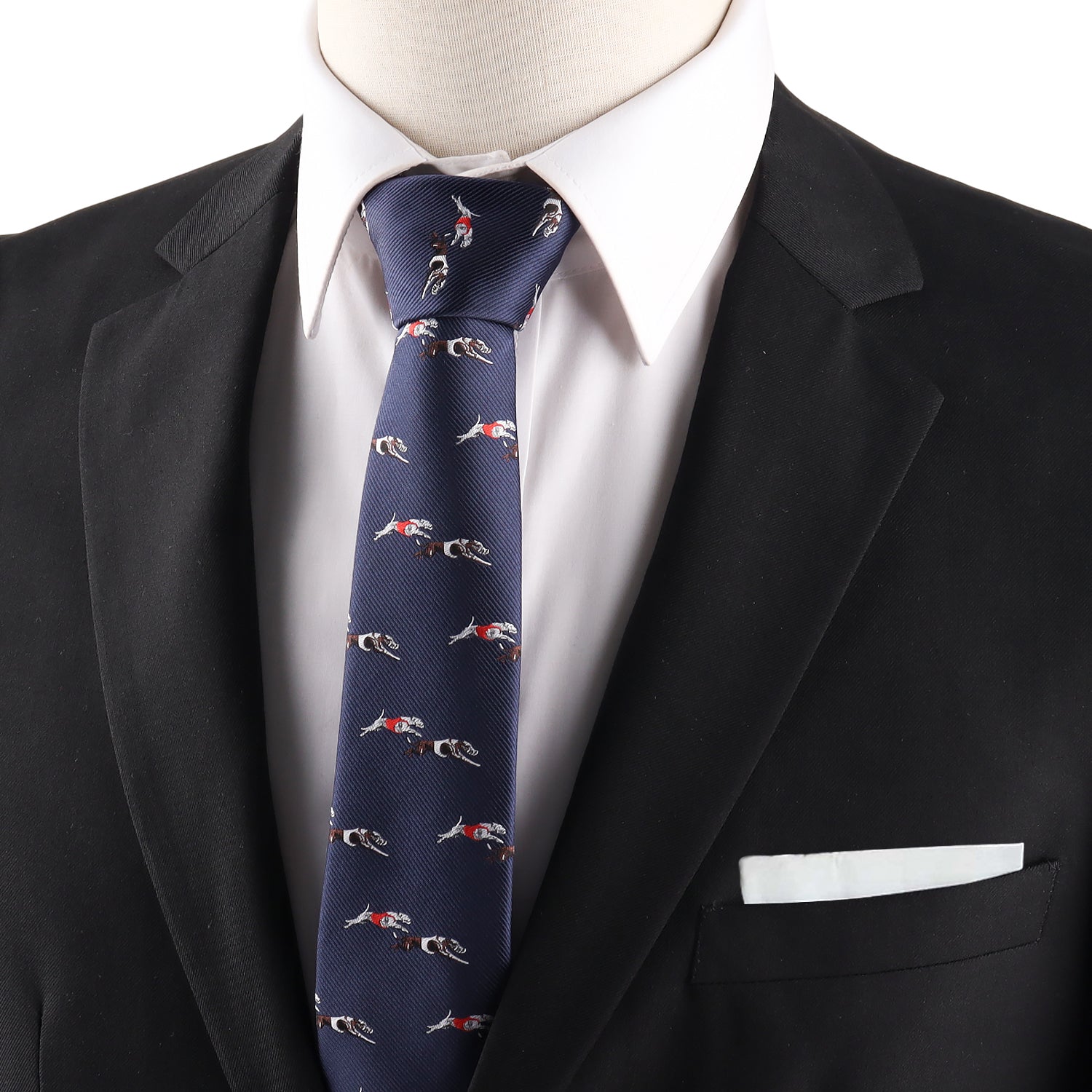 black greyhound dog racing skinny tie featuring elegant racing dog silhouette for sports themed outfits