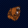 Grizzly Bear Skinny Tie featuring an embroidered grizzly bear head on a dark blue, diagonally ribbed skinny tie.