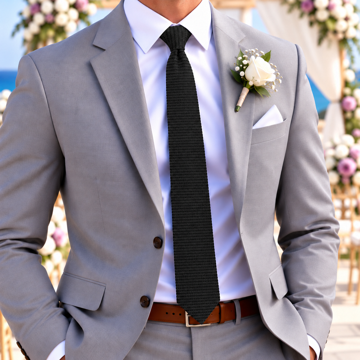 Black Knitted Skinny Tie