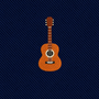 Introducing the Guitar Skinny Tie: featuring an illustration of a six-string acoustic guitar centered on a textured dark blue background with diagonal lines—this stylish musician-themed tie is the perfect gift for music lovers.