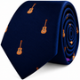 Guitar Skinny Tie in dark blue with a repeating pattern of small acoustic guitars.