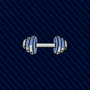 An embroidered dumbbell icon on a dark blue, diagonally striped Gym Skinny Tie.