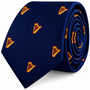 Harp Skinny Tie in navy blue with a pattern of small gold harp icons.