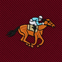Add equestrian flair to your look with our Horse Racing Skinny MAROON Tie, featuring an embroidered patch of a jockey in blue and white riding a brown horse on a maroon diagonally-striped background—perfect for any horse racing enthusiast.