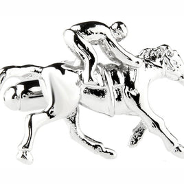Horse Racing Cufflinks, featuring a silver jockey on a galloping horse, elegantly capture the dynamic essence of equestrian greatness.