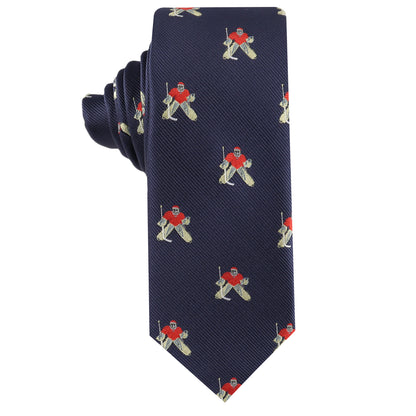 Men’s skinny tie with ice hockey goalie design – sports-themed necktie for hockey fans
