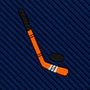 The Ice Hockey Skinny Tie features an embroidered orange hockey stick and black puck on blue, ribbed fabric, making it a standout accessory for ice hockey fans.