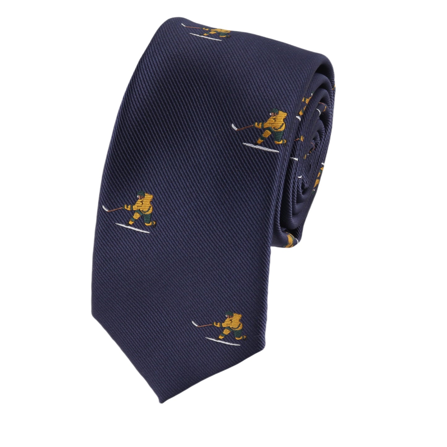 Slim tie featuring ice hockey player taking a shot – perfect for game day or events