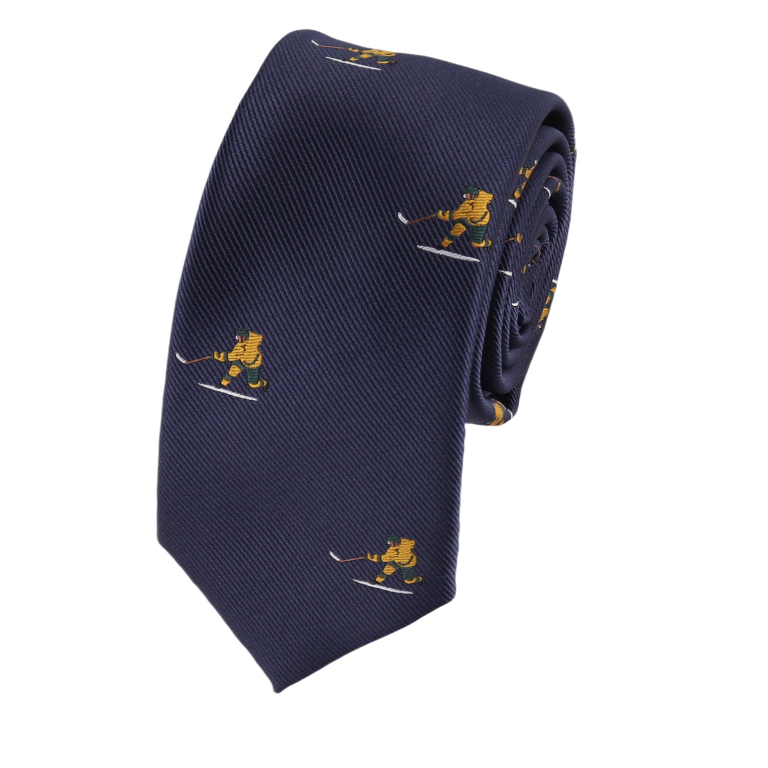 Slim tie featuring ice hockey player taking a shot – perfect for game day or events
