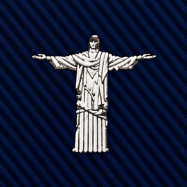 White embroidered figure of Christ the Redeemer on a dark blue diagonal ribbed Jesus Christ The Redeemer Skinny Tie.