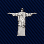 White embroidered figure of Christ the Redeemer on a dark blue diagonal ribbed Jesus Christ The Redeemer Skinny Tie.