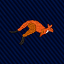 Kangaroo Skinny Tie featuring an embroidered orange kangaroo on a dark blue diagonal-striped background.