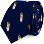 Kebab Skinny Tie in navy blue featuring a repeating pattern of small kebabs, perfect as a foodie gift.