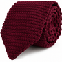 The Maroon Knitted Skinny Tie features a rolled-up design with a textured pattern and a straight, flat edge, making it the perfect stylish accessory for men.