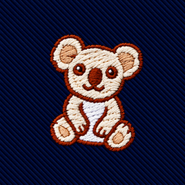 Koala Skinny Tie featuring an embroidered patch of a smiling koala on a dark blue ribbed fabric.