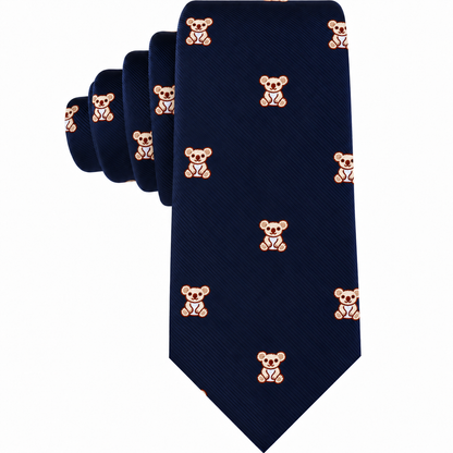 Koala Skinny Tie in dark blue with a repeating koala wildlife pattern.