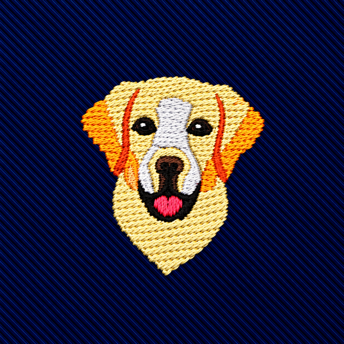 Dark blue ribbed Labrador Dog Skinny Tie featuring an embroidered yellow Labrador retriever head.