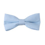 A refreshing Light Blue Cotton Bow Tie & Pocket Square Set with a simple design, symmetrical shape, and slightly textured fabric, perfect for a spring occasion.