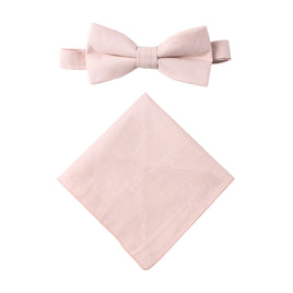 Cream Pink Cotton Bow Tie & Pocket Square Set on a white background.