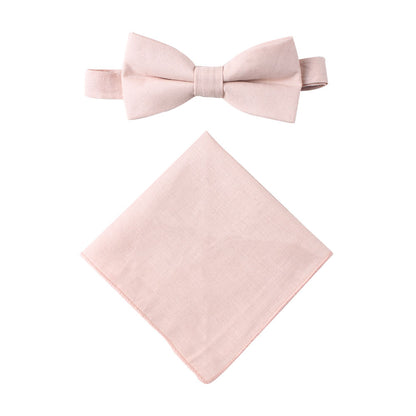 Cream Pink Cotton Bow Tie & Pocket Square Set