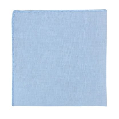 Light blue cotton pocket square from the Light Blue Cotton Bow Tie & Pocket Square Set, with a single-folded edge, showcased against a plain white background.