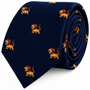 Dark blue Lion Skinny Tie featuring a repeating pattern of small, snarling lions.