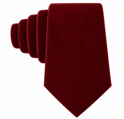A set of five Maroon Velvet Skinny Ties displayed in an overlapping, fanned-out arrangement on a white background.
