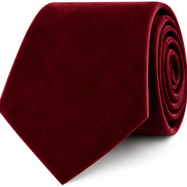 A rolled-up Maroon Velvet Skinny Tie is displayed against a white background.