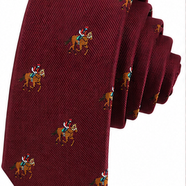 maroon horse racing skinny tie with sleek slim fit design inspired by thoroughbred racing horses perfect for equestrian lovers and gift ideas