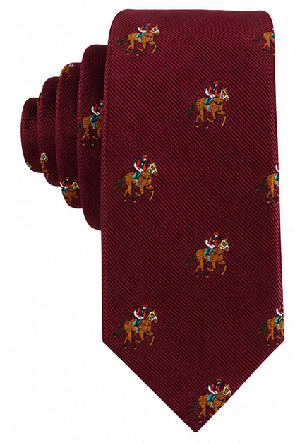 maroon thoroughbred racing horse skinny tie for men featuring elegant equestrian inspired design perfect for horse racing fans and formal events