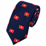 Medical Cross Skinny Tie in navy blue featuring a repeating pattern of red first aid kit icons with white crosses.