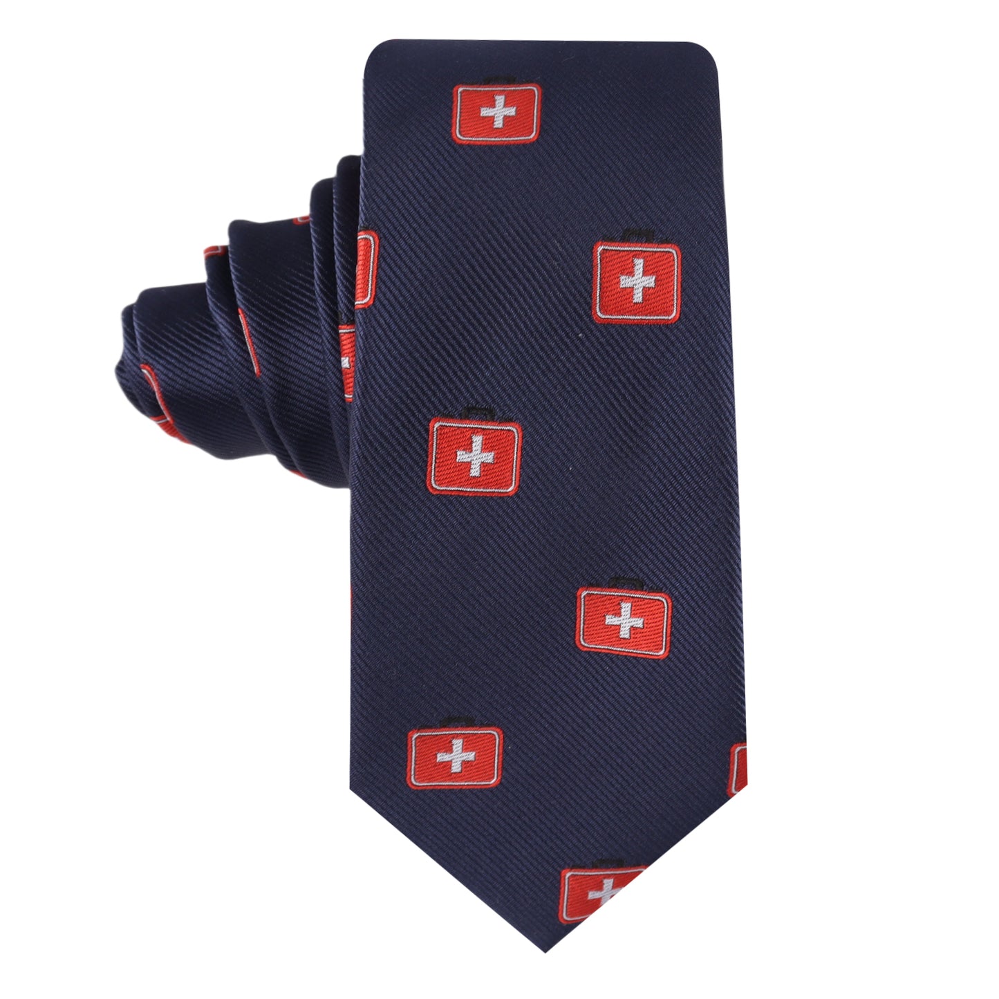 Men’s skinny tie with medical cross design – healthcare-themed necktie for doctors and nurses