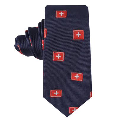 Men’s skinny tie with medical cross design – healthcare-themed necktie for doctors and nurses