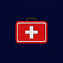 Medical Cross Skinny Tie featuring an embroidered red medical bag with a white cross on a dark blue diagonal-striped background.