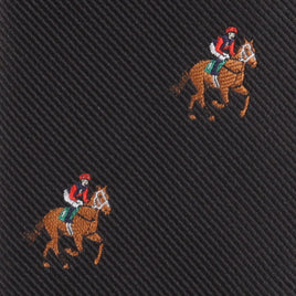 mens horse racing skinny necktie with black thoroughbred design perfect for derby events and equestrian fashion