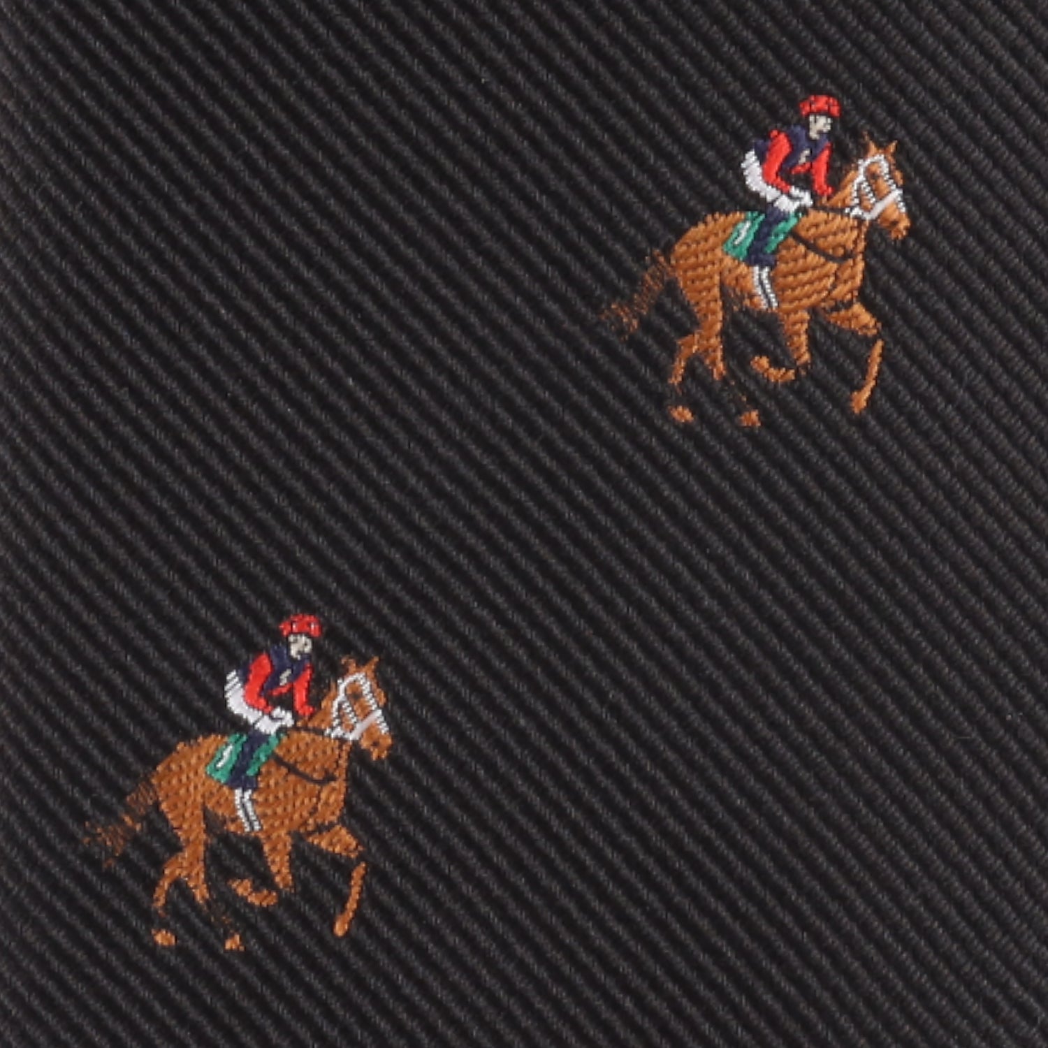 mens horse racing skinny necktie with black thoroughbred design perfect for derby events and equestrian fashion