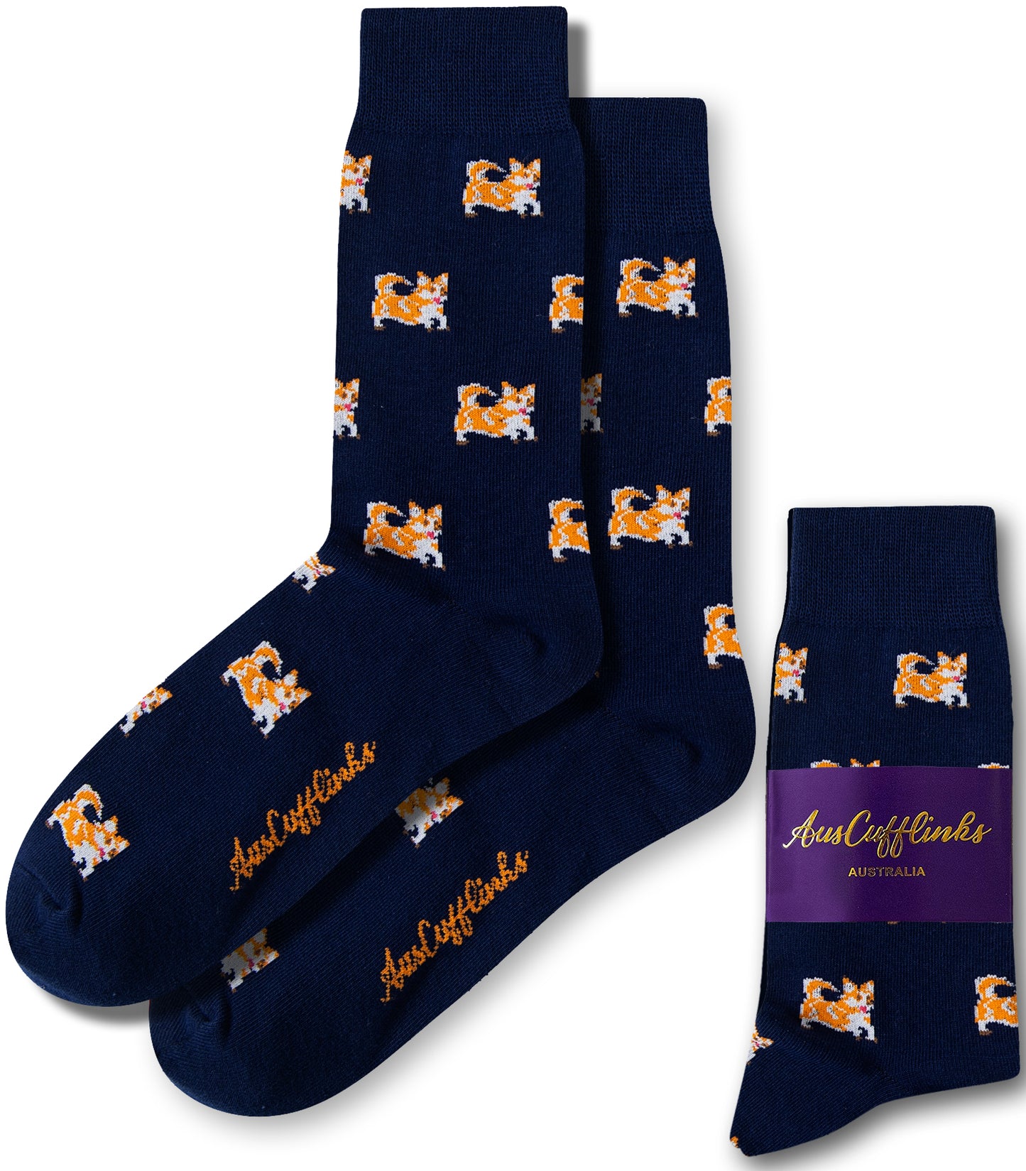 Fun men’s socks with corgi dog design for everyday and casual outfits