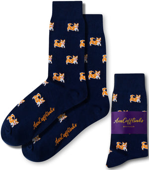Fun men’s socks with corgi dog design for everyday and casual outfits