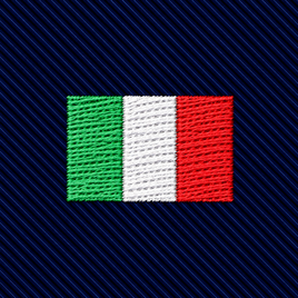 A Mexican Italian Flag Skinny Tie featuring an embroidered Italian flag on a dark blue ribbed heritage skinny tie.