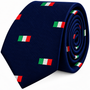 Navy blue heritage Mexican Italian Flag Skinny Tie featuring a pattern of small Italian flag icons.