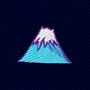 Mountain Skinny Tie featuring an embroidered mountain with a white peak, blue slopes, and purple accents on a dark blue ribbed background.