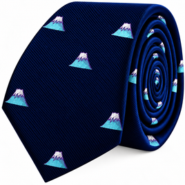 Navy blue Mountain Skinny Tie featuring a pattern of small embroidered mountains.