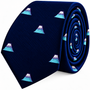 Navy blue Mountain Skinny Tie featuring a pattern of small embroidered mountains.