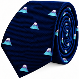 Navy blue Mountain Skinny Tie featuring a pattern of small embroidered mountains.