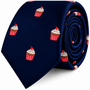 Navy blue Muffin Skinny Tie featuring an embroidered cupcake pattern, perfect as a gift for dessert enthusiasts.