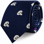 Mushrooms Skinny Tie in dark blue with a repeating pattern of white and grey fungi for added woodland charm.